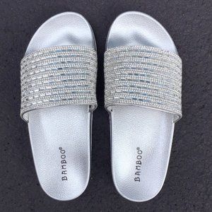 Silver Rhinestone Crystal Mirror Slides Sandals